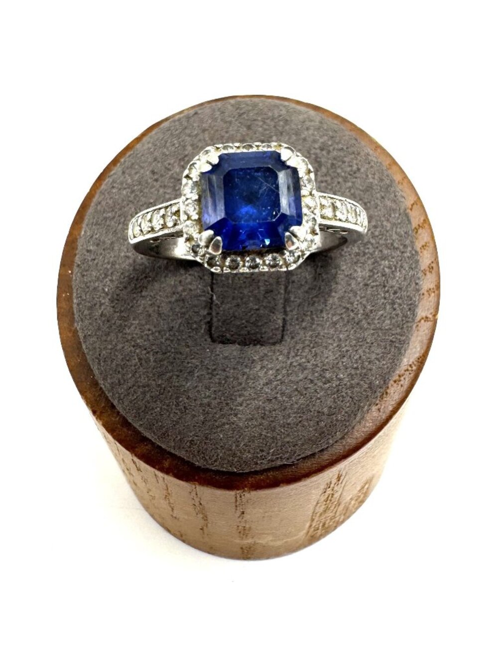 Sterling Silver 925 Blue & White Cubic Zirconia Prong Set Statement Ring Sz 8.75